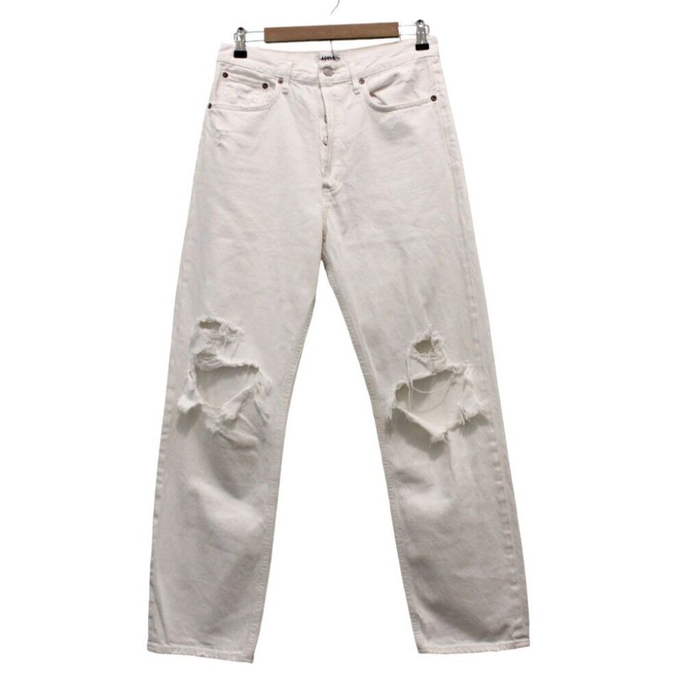 Agolde Jeans Size 27 90s Straight Button Fly White Organic Cotton Distressed